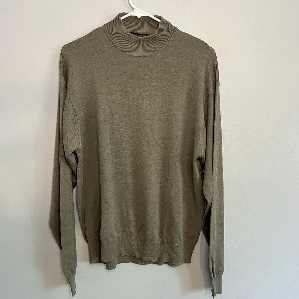 Roberto Omagi Men's Silk Cotton Mock Neck Sweater Sz L Old Money Preppy Office